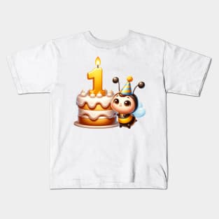 First Birthday Celebration 🎂 Cake, Candle, and Cute Bee Kids T-Shirt